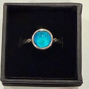 Round Design Sterling Silver Plated Stainless Steel Mood  Ring + Mood Chart